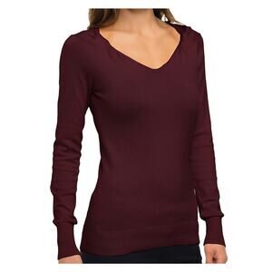 Sz 3X LILAC BLOOM Maroon Fine-Knit Twisted Knot V-neck Long-sleeve Sweater